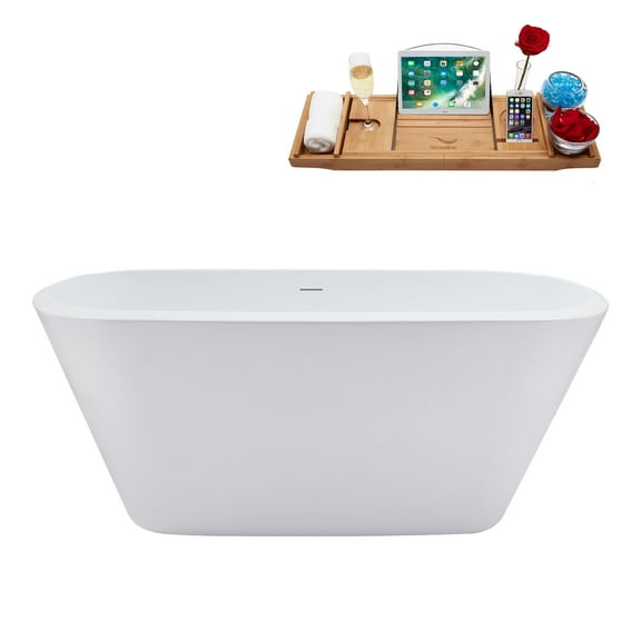 59" Streamline N3640BBR Soaking Freestanding Tub and Tray With Internal Drain in Brushed Brass