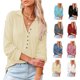 thumbnail image 4 of Camisa de punto con cuello en V para mujer, blusa informal de manga larga con cuello vuelto, Top, color albaricoque XL, 4 of 6