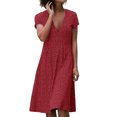 thumbnail image 1 of UKAP Robe Midi à Manches Courtes à Fleurs pour Femmes, Tunique Évasée à Col en V pour Dames, Robe d'Été de Plage, 1 of 2