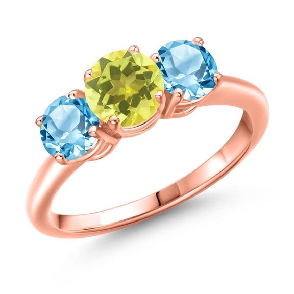 Gem Stone King 18K Rose Gold Plated Silver Canary Mystic Topaz and Swiss Blue Topaz Engagement Ring for Women | 2.30 Cttw | Round 6MM | Gemstone November Birthstone | Size 8