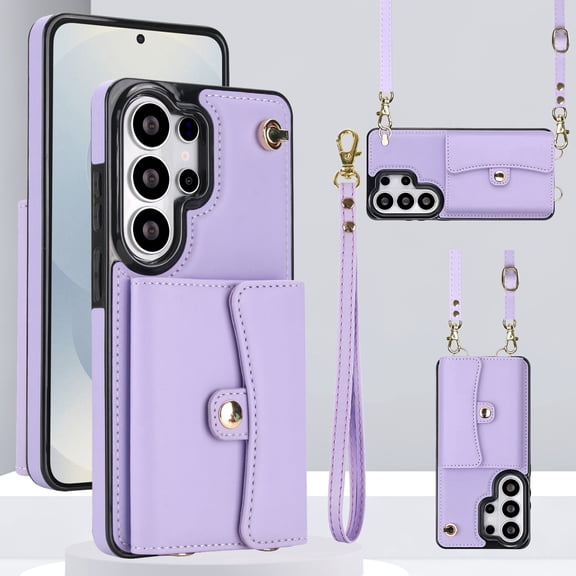 Dteck Crossbody Strap Wallet Case for Samsung Galaxy S26, Shockproof Wallet Card Slot RFID Blocking Lanyard PU Leather Magnetic Protection Cover, Purple