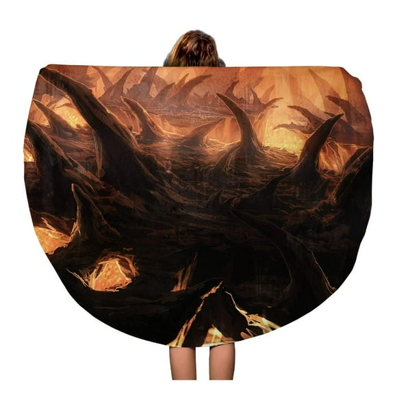 NUDECOR 60 inch Round Beach Towel Blanket Hell Digital of Fantasy Underground Stalactites Cave Tunnel System Travel Circle Circular Towels Mat Tapestry Beach Throw