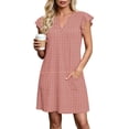 thumbnail image 5 of Aimik Womens V Neck Ruffle Sleeve Shift Dress Loose Fit Flowy Mini Casual Dresses with Pockets for Summer Beach Travel, 5 of 6