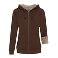 thumbnail image 2 of JSKUMAR Women's Thermal Sherpa Hooded Coat Fleece Lined Long Sleeve Zip up Hoodie with Pocket Warm Jacket Brown,M, 2 of 6