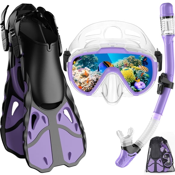 Set de Snorkel Vengreedo con Aletas para Adultos Morado con Bolsa