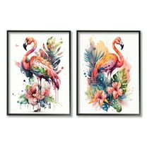 Stupell Industries Modern Tropical Flamingos Animals & Insects Painting Black Framed Art Print Wall Art, 24 x 30