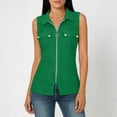 thumbnail image 1 of Abcnature Women's Sleeveless Zip Up Shirt Collared V Neck Button Down Blouse Tops Solid Color Ribbed Tank Tops, 1 of 1