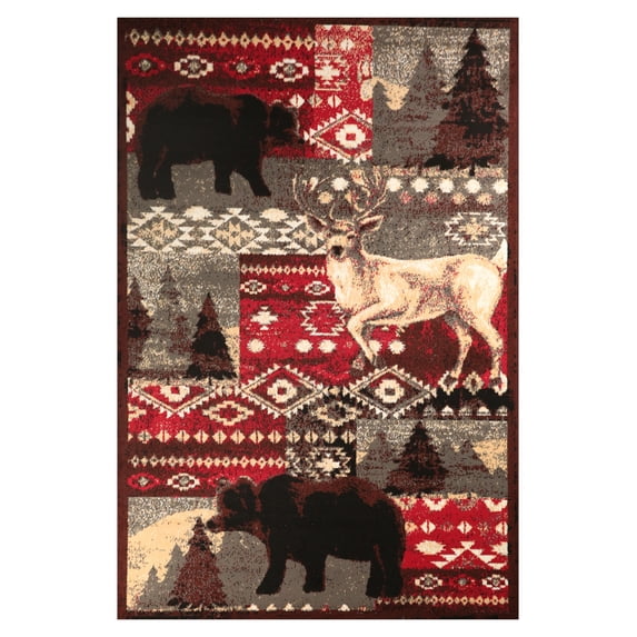 Furnish My Place Wildlife Accent Rug - 5 ft. x 8 ft., Multicolor, Indoor Area Rug with Pine Tree, Bear Print, Jute Backing