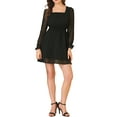 thumbnail image 5 of Allegra K Women's Swiss Dots Puff Square Neck Smocked Waist Chiffon Dress, 5 of 6