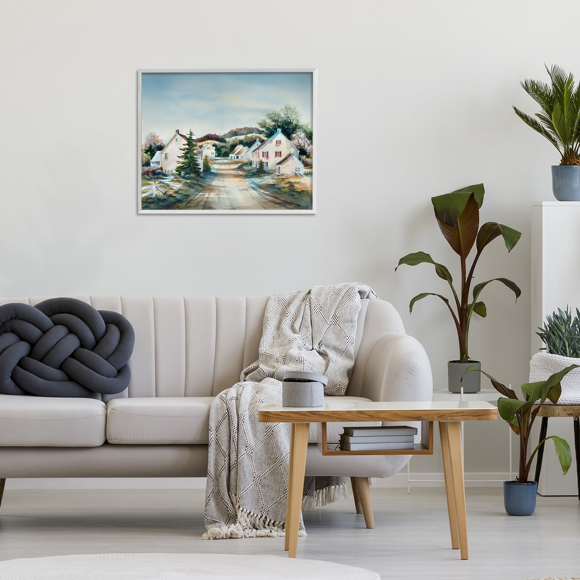 Stupell Industries Tranquil Village Road & Houses White Framed Giclee Art, design by Owen Wexler