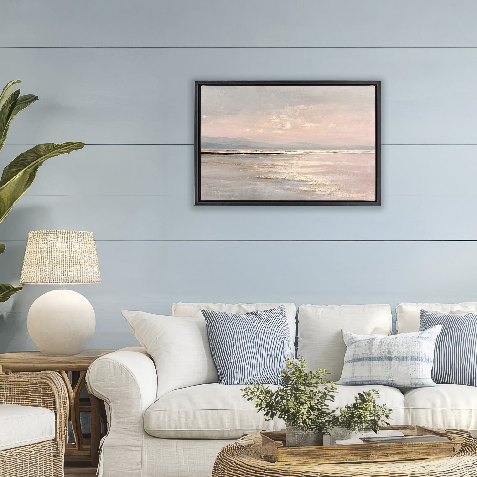 Stupell Industries Vast Blush Seascape Black Framed Floater Canvas Wall Art, design by Jacky Ngan