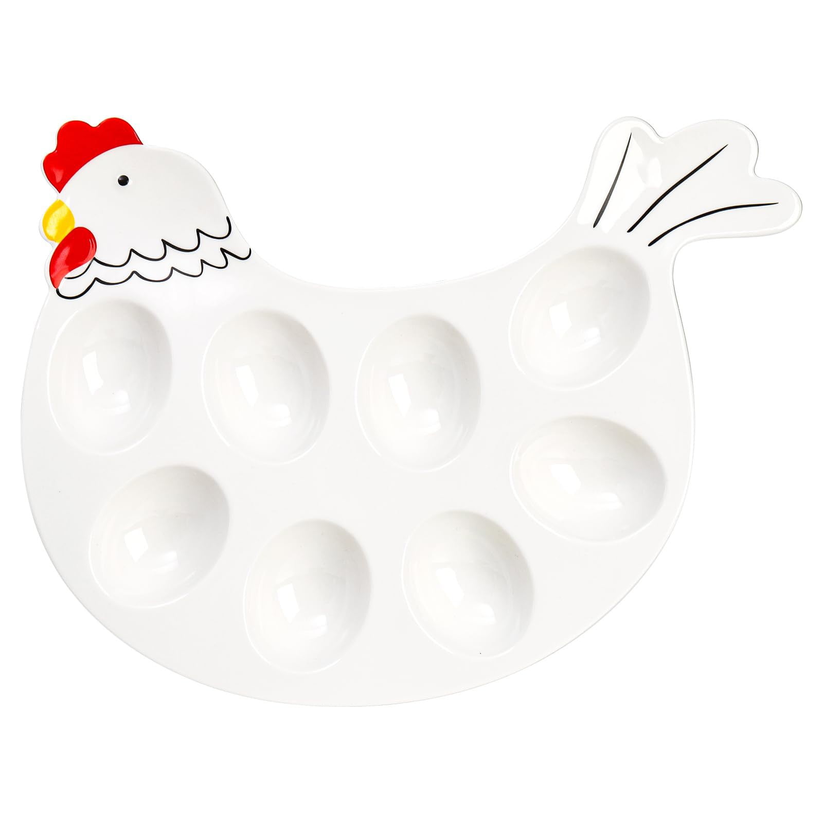 VGFVFSKGA 8 Grids Ceramic Deviled Egg Plate Deviled Egg Tray Cute Eggs Platter Egg Serving Tray for Easter Treats Small Appetizers