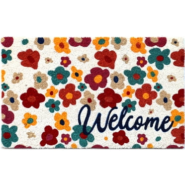 Mainstays 18"x30" White Floral Coir Fiber Doormat