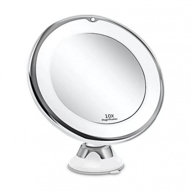 Espejo de maquillaje con lupa 10X de 7 pulgadas con luces, espejo de aumento con luz regulable para baño, potente ventosa, operado por USB