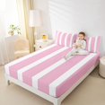 thumbnail image 3 of Castle Fairy Tribal Thin Vertical Stripe Bed Sheets 4-Piece,Minimalism Wide Band Full Size Sheets,Pink White,1 Flat Sheet, 1 Fitted Sheet and 2 Pillowcases, 3 of 7