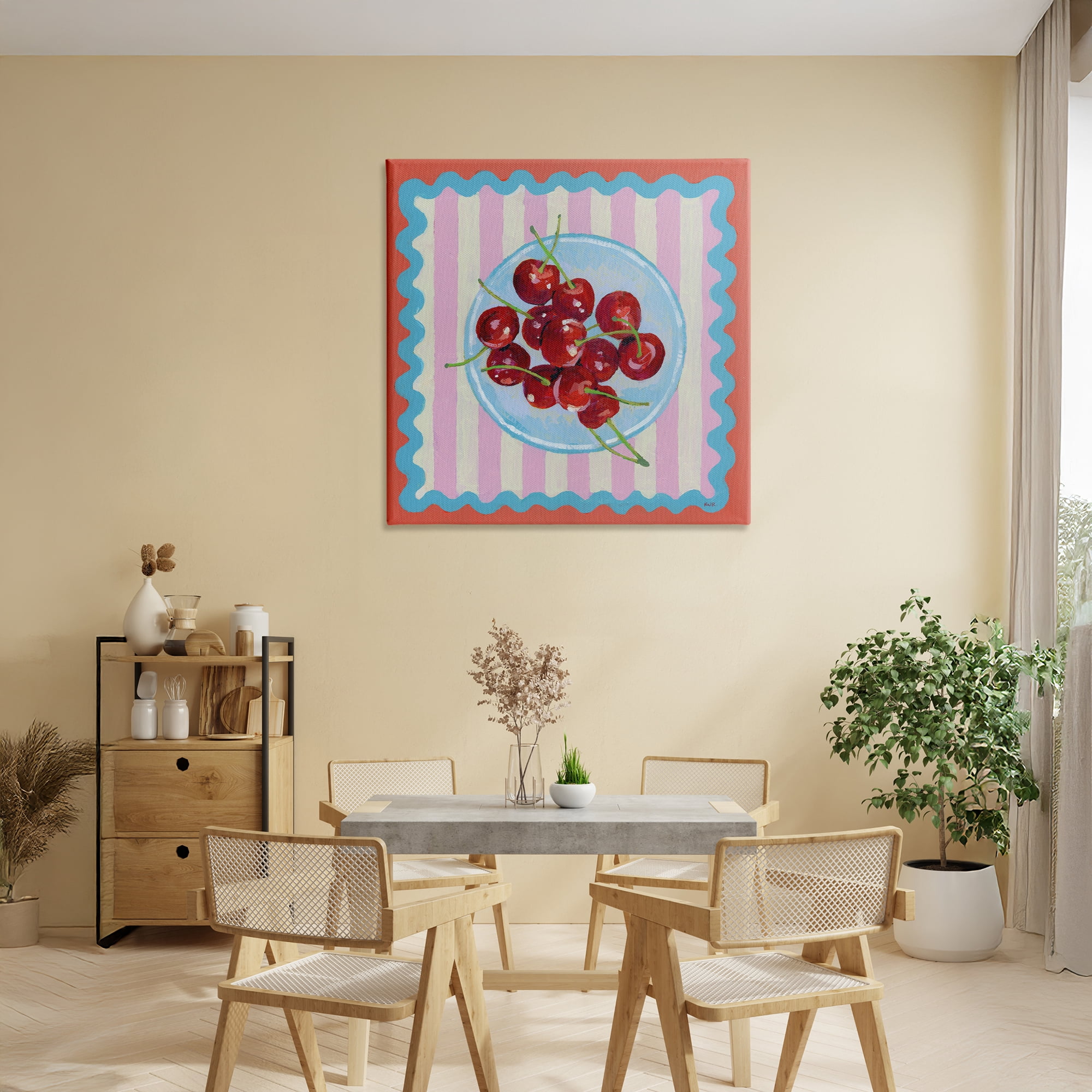 Stupell Industries Red Cherries over Pink Stripes Canvas Wall Art, design by Rachael Reese