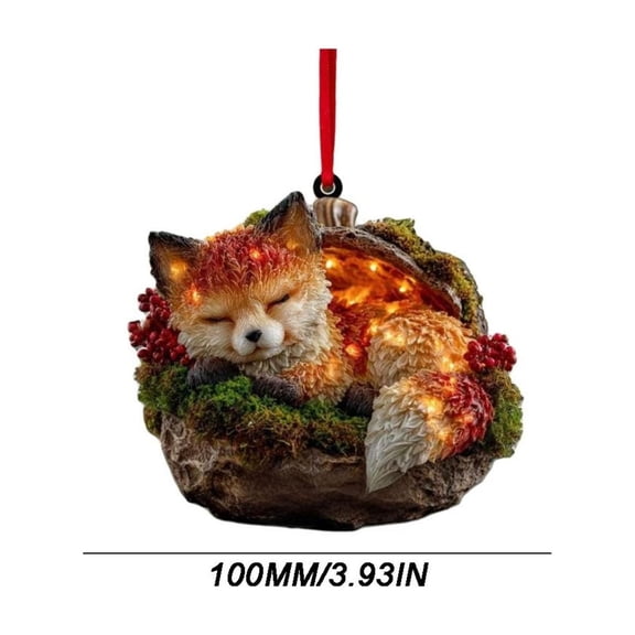 Beautynvta Forest Animal Christmas Ornaments, 3.94'' Sleeping Forest Fox Christmas Tree Ornaments, Personalized Acrylic Hanging Ornament, Gifts for Animals Lovers
