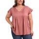 thumbnail image 1 of GRACE & GRANDEUR Blusas de Talla Grande para Mujeres, Top con Cuello en V, Pliegues Cosidos, Mangas Cortas con Volantes, Tops Casual Elegantes 3X Rojo Coral, 1 of 1