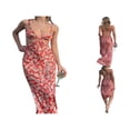 thumbnail image 1 of PENGXIANG Été Femmes Boho Plage Robes Floral Imprimé Spaghetti Sangle Dos Nu V Cou Découpé Bodycon Longue Robe Partie, 1 of 10