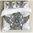 thumbnail image 3 of Eye Twin Size Duvet Cover Set, All Seeing Eye of Providence Hand Drawn Vintage Style Winged Angel Seraphim Inspired, Decorative 2 Piece Bedding Set with 1 Pillow Sham, Black White, by Ambesonne, 3 of 3