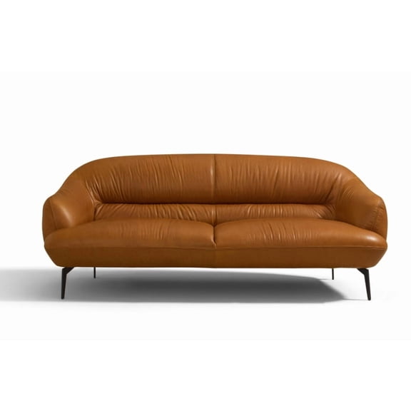 JERFIT Italian Leather Loveseat Sofa, Cognac Brown Faux Leather Small Couch with Sturdy Metal Legs for Living Room, Apartment