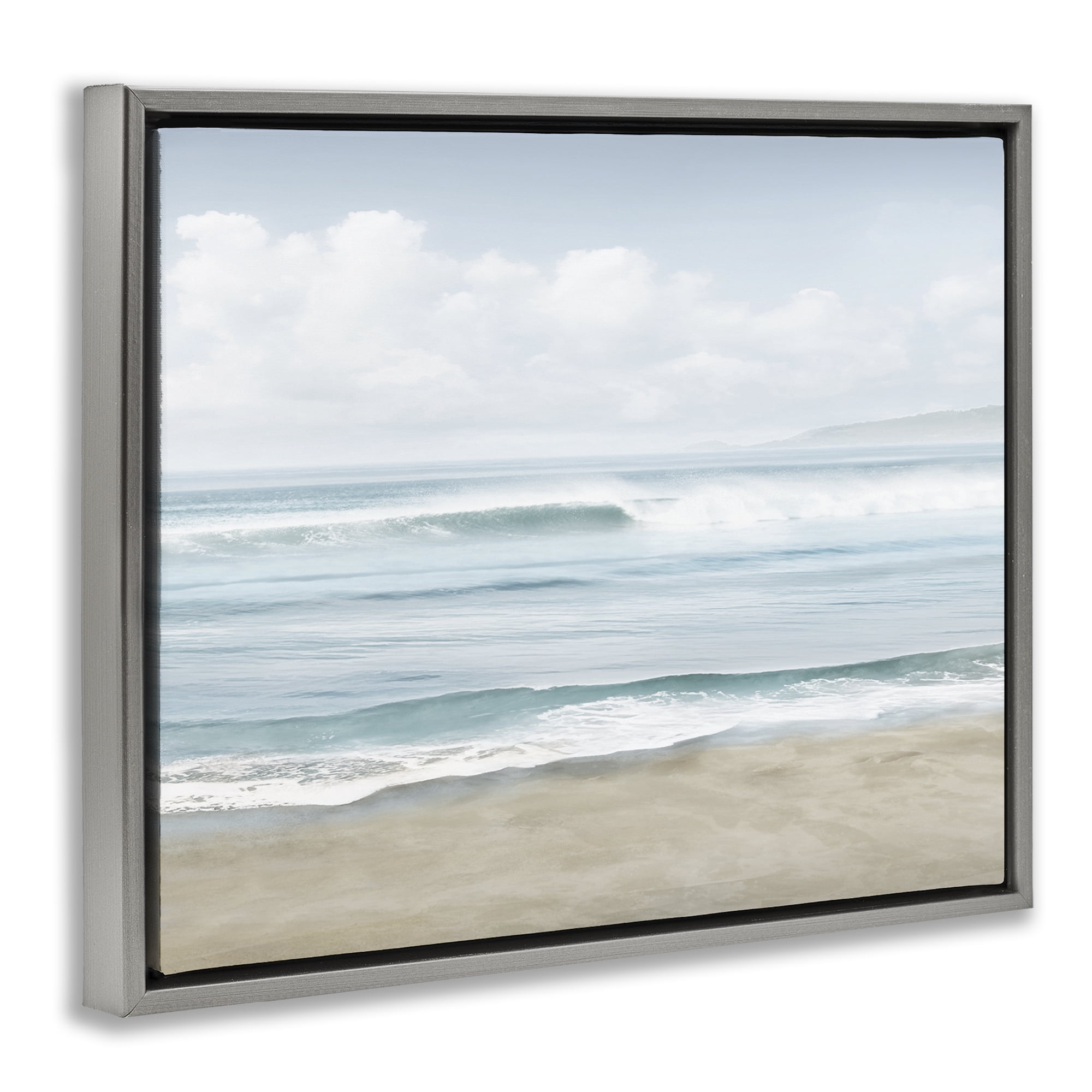 Stupell Industries Soothing Beach Waves Nautical & Beach Painting Gray Floater Framed Canvas Art Print Wall Art, 21 x 17