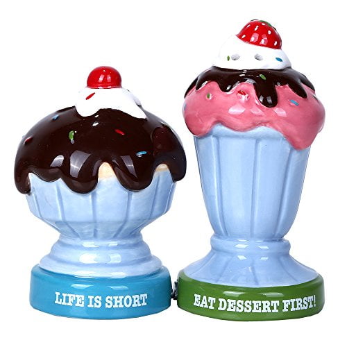 Ice Cream Dessert Sundae Ceramic Salt and Pepper Shaker Set