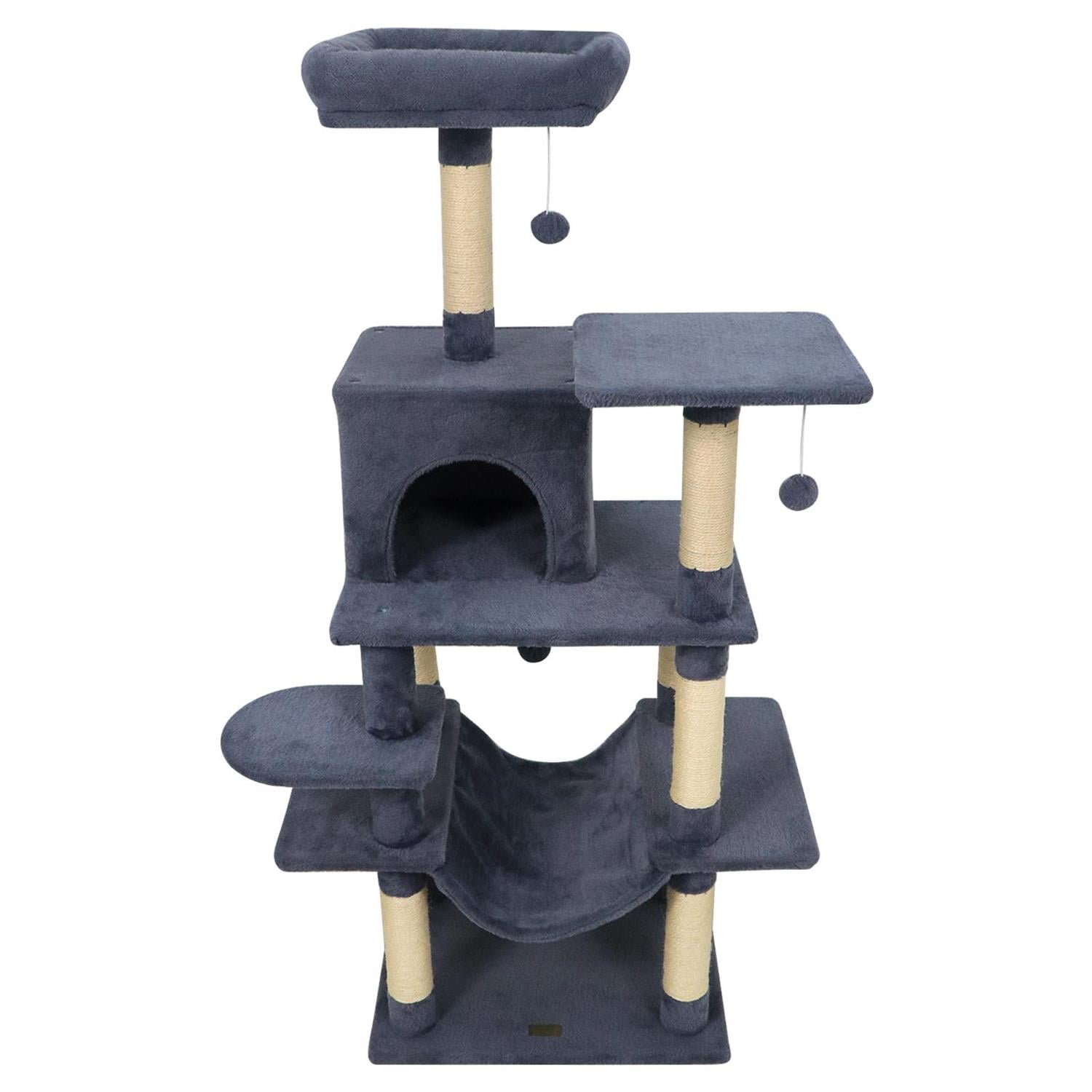 Pefilos 58" Multi-Level Cat Tree, Soft Plush & Padded Top Perch, Condo & Sisal Scratching Posts, Blue