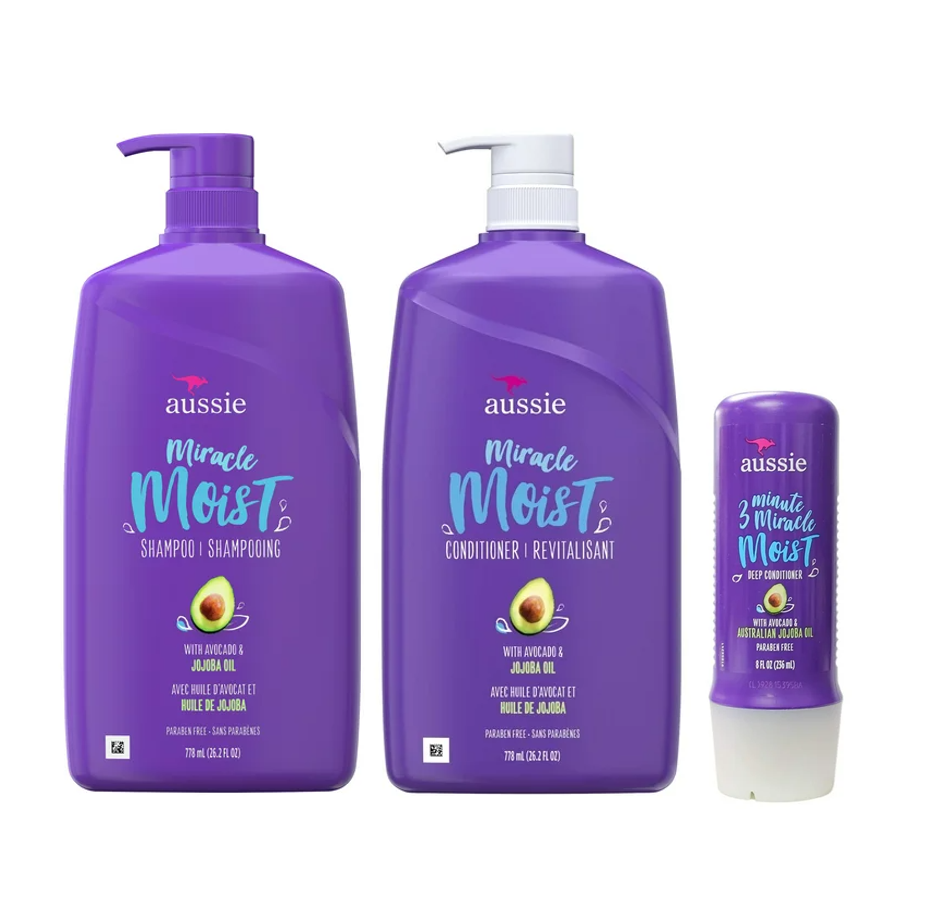 Aussie Miracle Moist Shampoo, Conditioner, & Deep Conditioner Set, 26.2 fl oz photo 1
