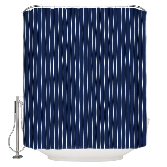 Navy Blue Striped Bathroom Shower Curtains with 12 Hooks Polyester Waterproof Shower Curtain for Stalls and Bathtubs Modern Minimalist Boho Stripes Decorative Bathroom Privacy Curtain 72x84 Inches