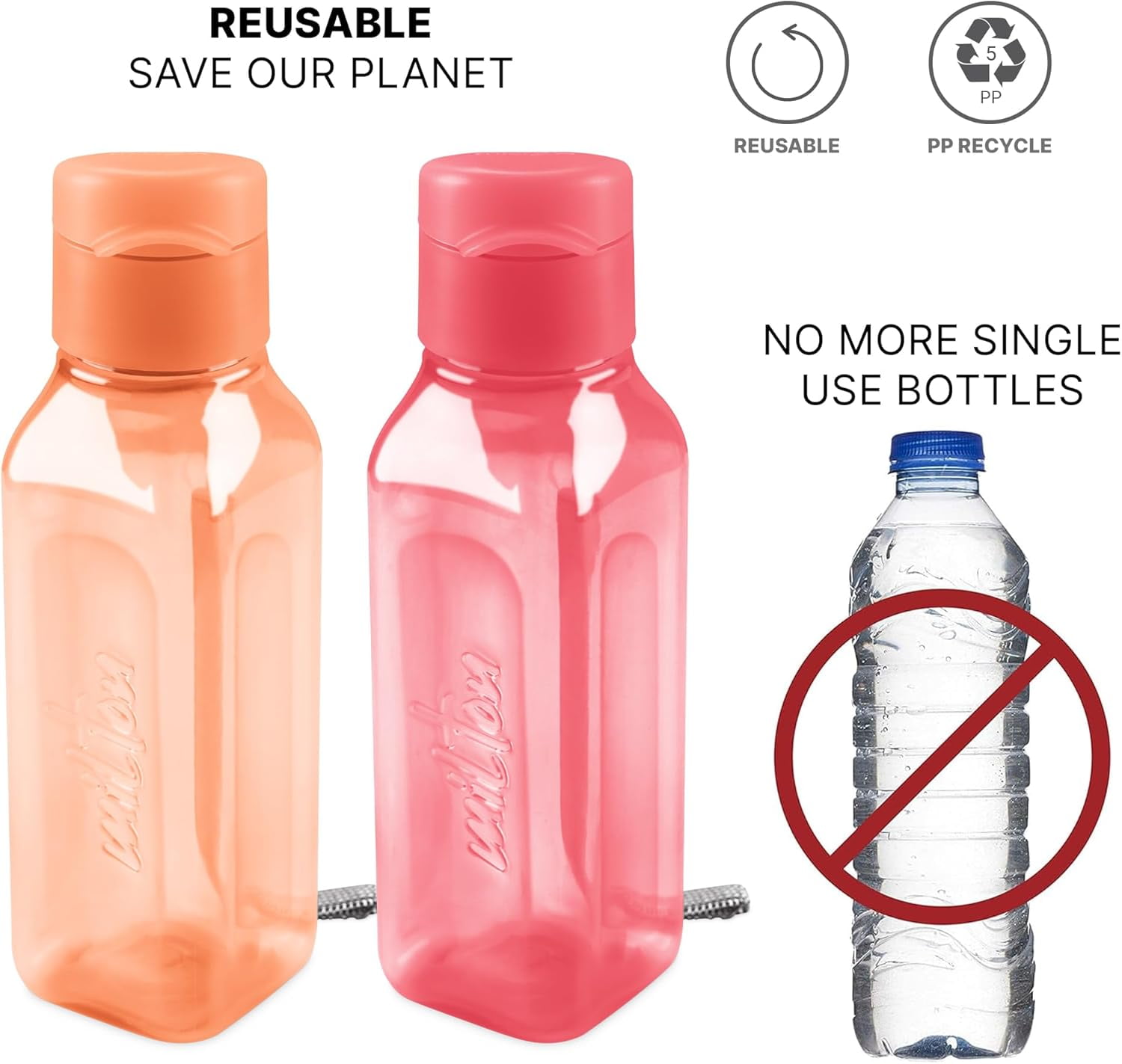 MILTON 4 Pack 10oz Reusable Water Bottles with Carry Strap – bright