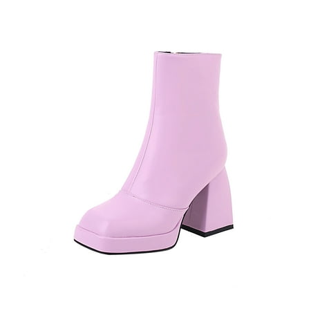 

jsaierl Solid Color Thick High-heeled Women s Boots Ankle Boots
