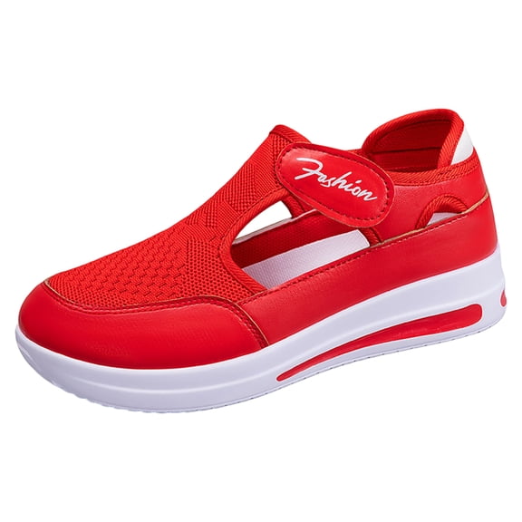 longantii Women's Orthopedic Walking Shoes Lightweight Breathable Slip-On Sneakers with Arch Support Wide Fit Non-Slip Soft Sole Casual Shoes for Seniors Red