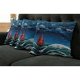 thumbnail image 5 of Ambesonne Nautical Throw Pillow Cover 4 Pack, Cartoon Ship on Waves, 18", Blue Orange Plum, 5 of 5