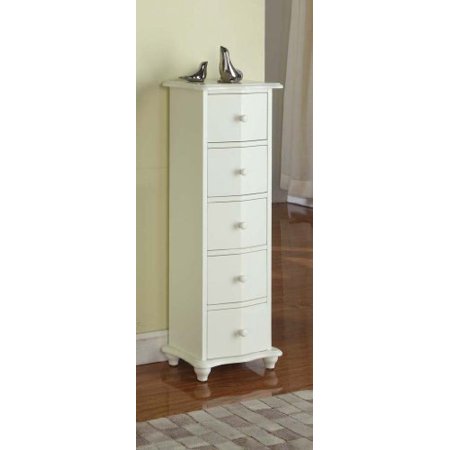 Kings Brand Cream White Finish Wood 5 Drawer Cabinet Chest