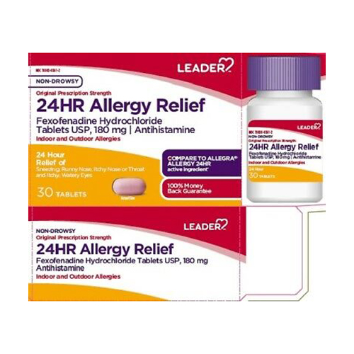 Leader 24Hour Allergy Relief Tablets 180mg, 30 Ea, 3 Pack