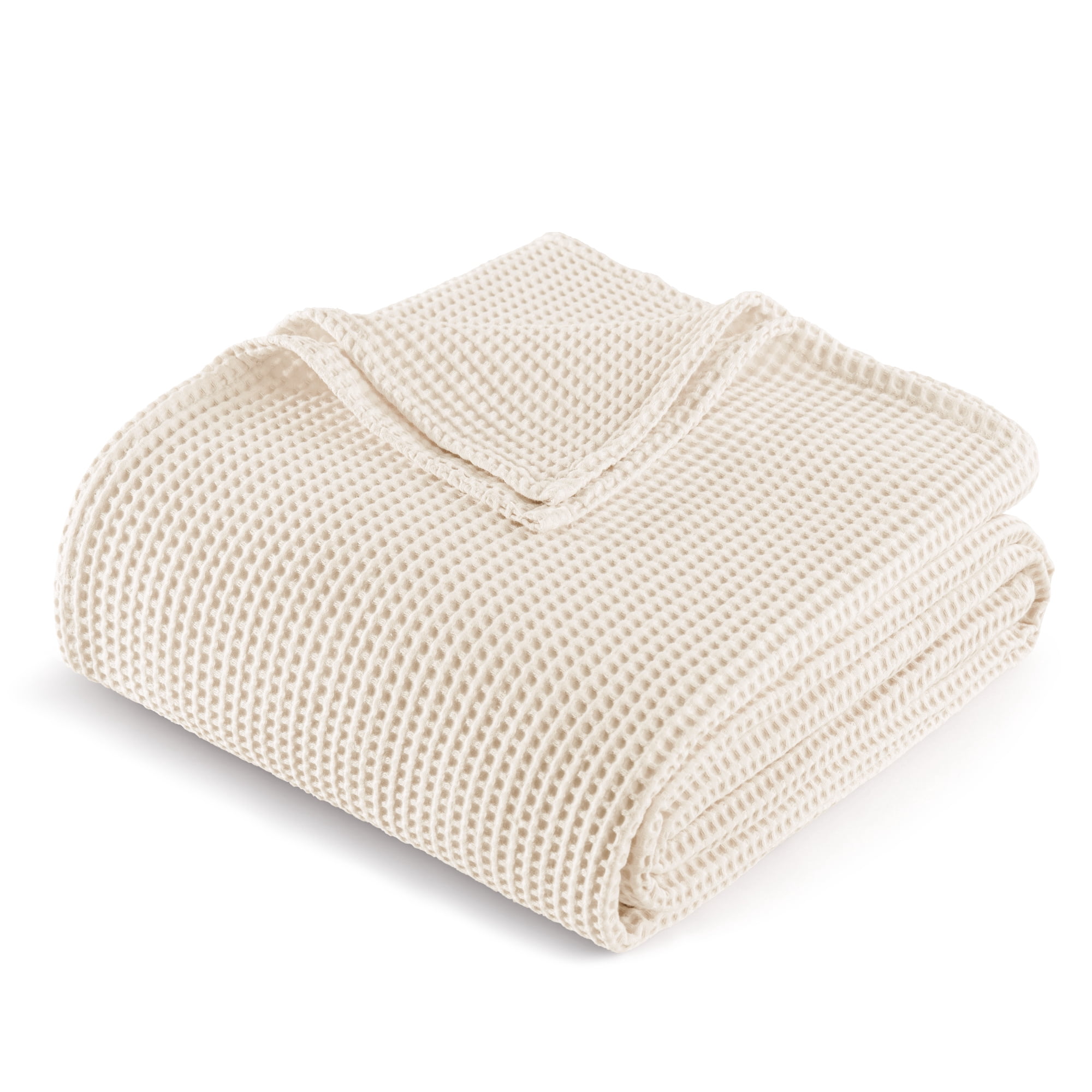 Exclusivo Mezcla 100% Cotton Waffle Blanket Queen Size for Bed, Lightweight and Breathable Gauze Muslin Blanket for Summer, Moisture-Wicking, Home Decor, 90"x90", Beige