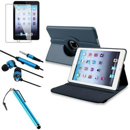 iPad Mini 3/2/1 Case, by Insten 4 in 1 Navy Blue Leather Case Clip 3.5mm Stylus Film For iPad Mini 2 3 (Auto Sleep/Wake)