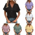 thumbnail image 2 of BiZtdJrK Tops Womens Summer Casual Button V Neck T Shirts 2024 Basic Solid Color Blouse Loose Short Sleeve Going Out Tunic Shirt Pullover Warehouse Deals Today Pink S, 2 of 7