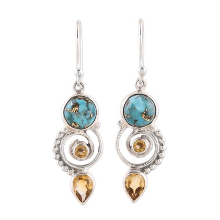 NOVICA Citrine dangle earrings, 'Cool Labyrinth'