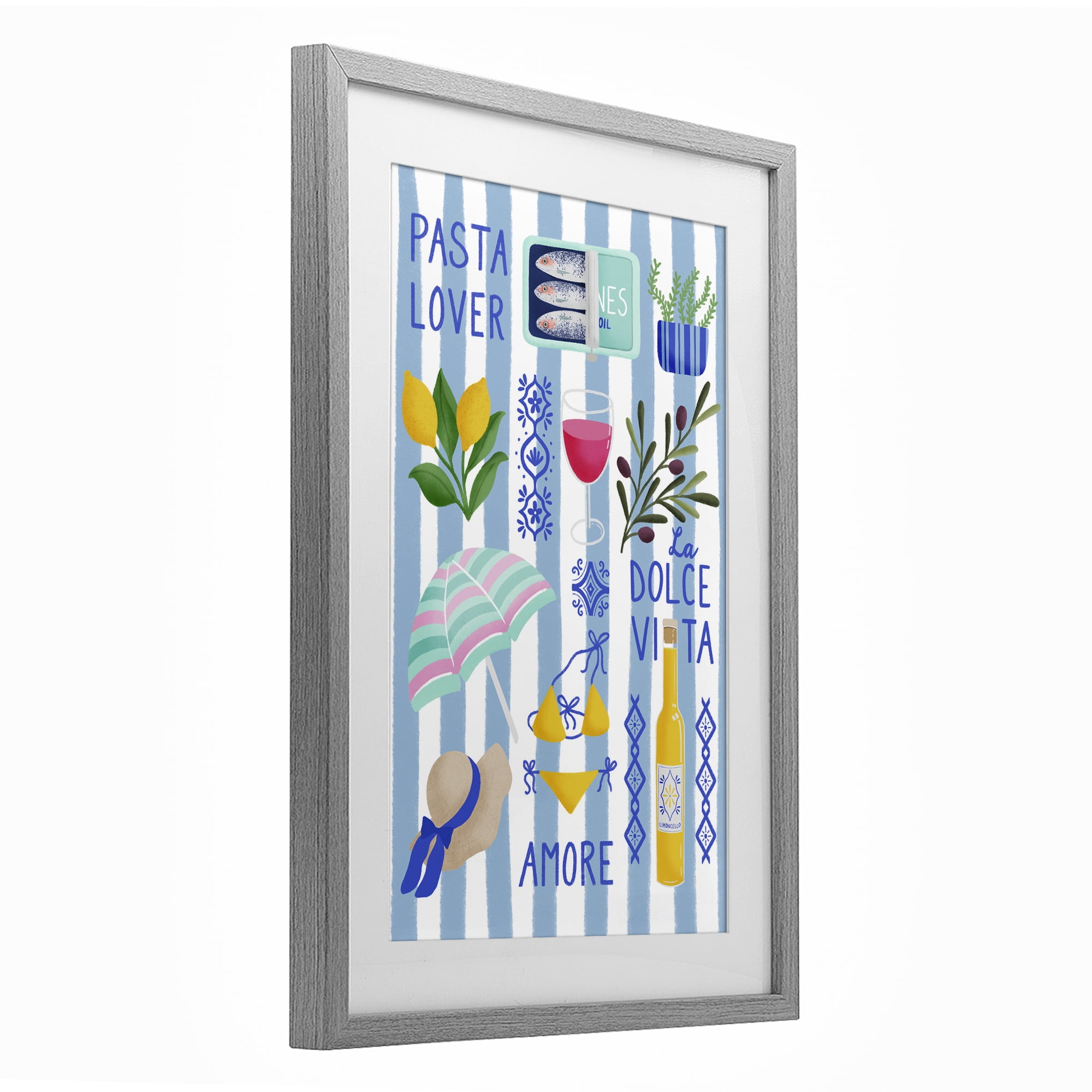 Stupell Industries Pasta Lover Mediterranean Gray Framed Print Under Glass, design by Metka Hiti