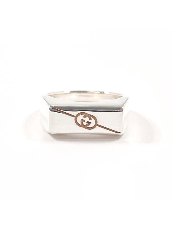 Pre-Owned GUCCI Diagonal Interlocking G 774038 J8400 8106 Ring, Sterling Silver 925, 15.5cm,...