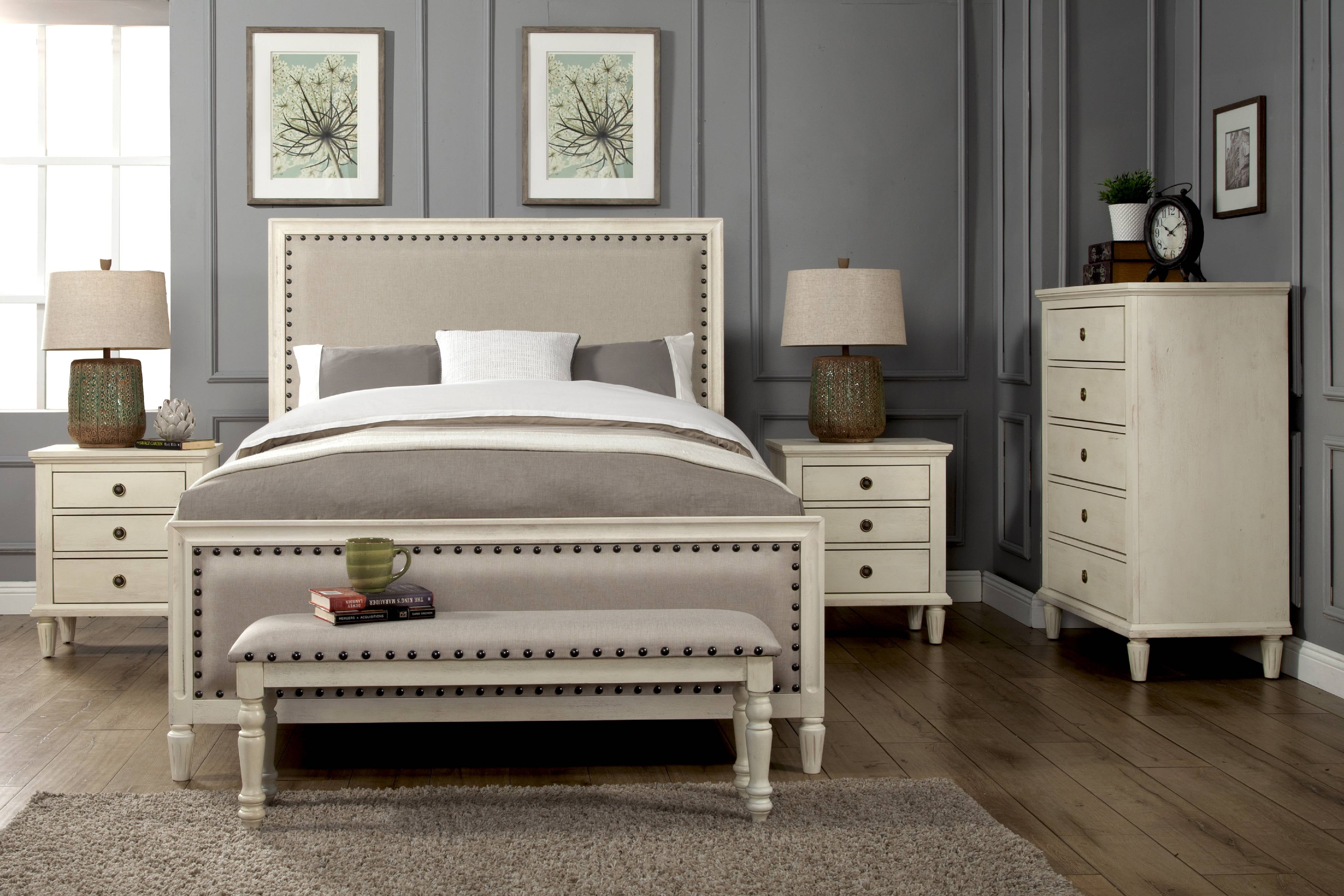 Cambridge 5Piece Queen Bedroom Set with Solid Wood and Upholstered
