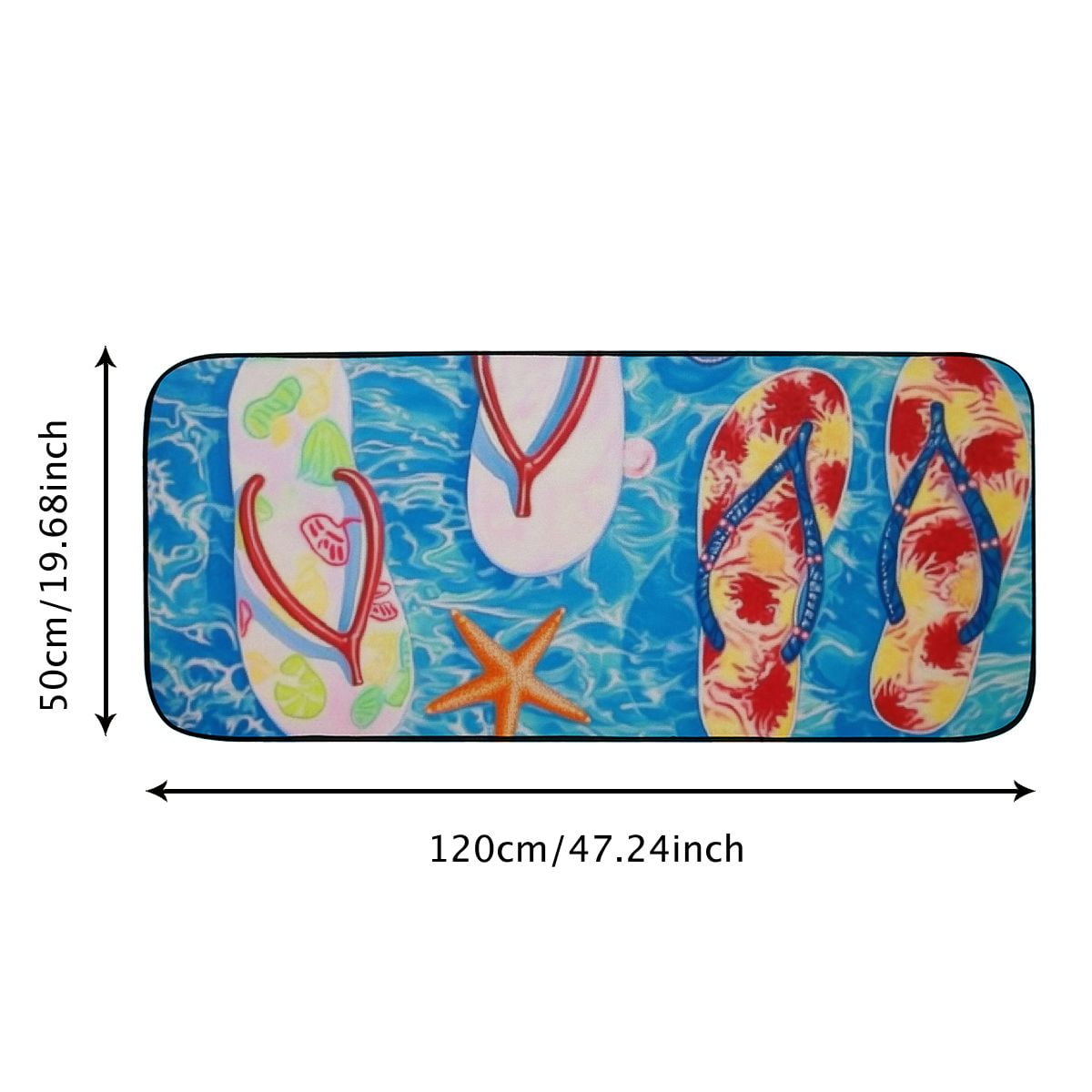 Qinduosi Summer Flip Flops Door Mat, Beach Outdoor Doormat for Entryway Nautical Indoor Entrance, Non Slip Doormat Rug with Rubber Backing, Absorbent Ocean Areas Mats Outside Patio Home 19.68*47.24 in