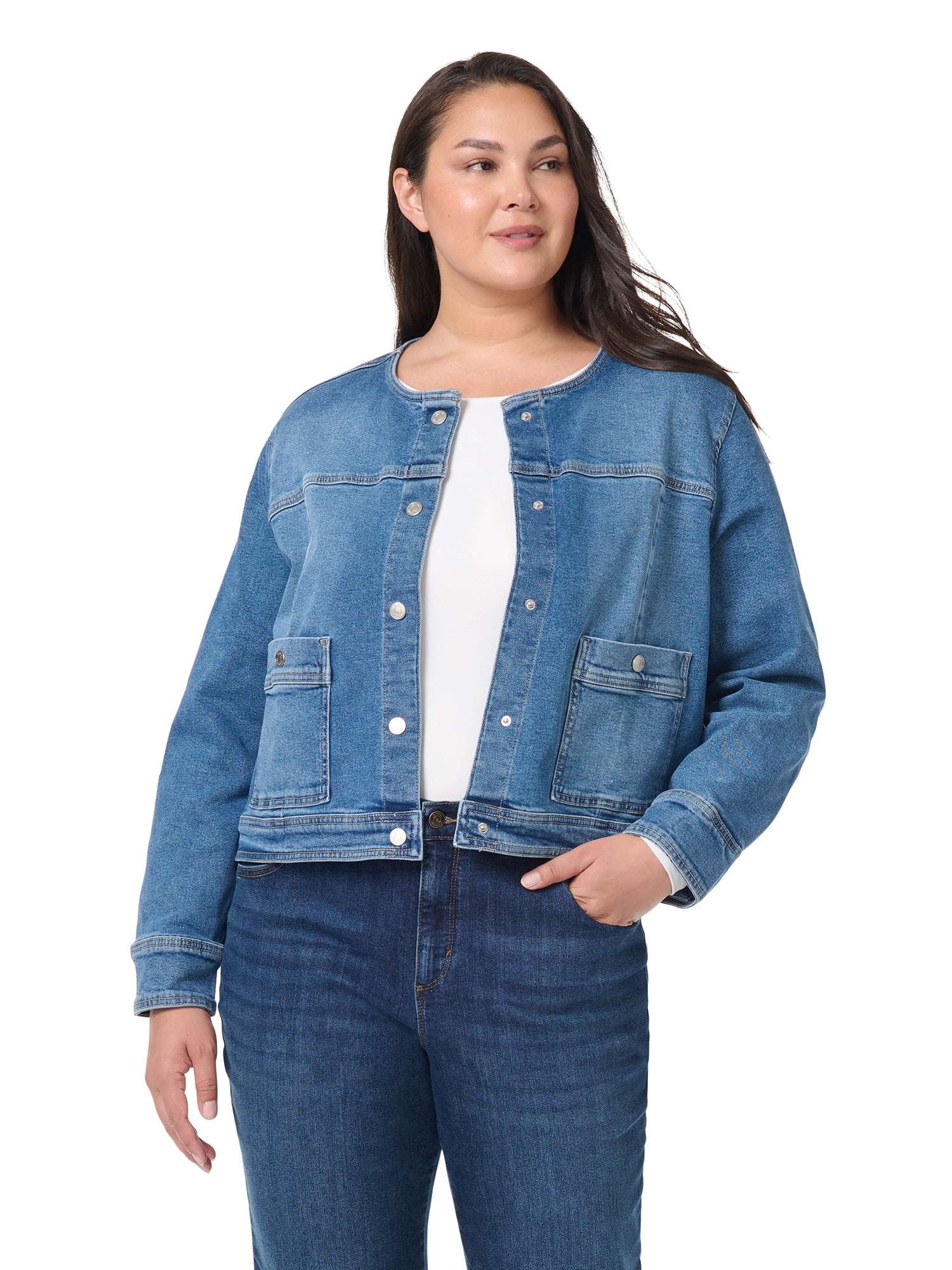 Gloria Vanderbilt Swan Series Women's Plus Collarless Denim Jacket, Sizes 0X-4X