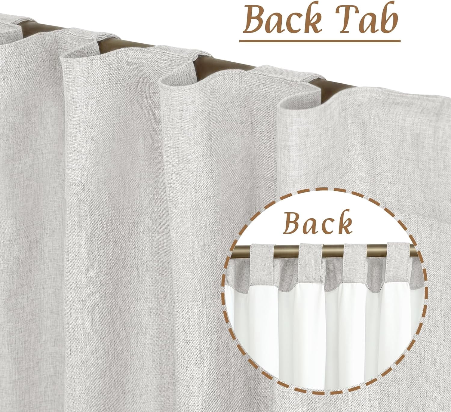 100% Blackout Natural Linen Curtains, 78 Inches Linen Textured Thermal Bedroom Curtains Back Tab and Rod Pocket Neutral Panels with White Liner for Farmhouse, 2 Panels, 52 x 78 Inch, Light Grey