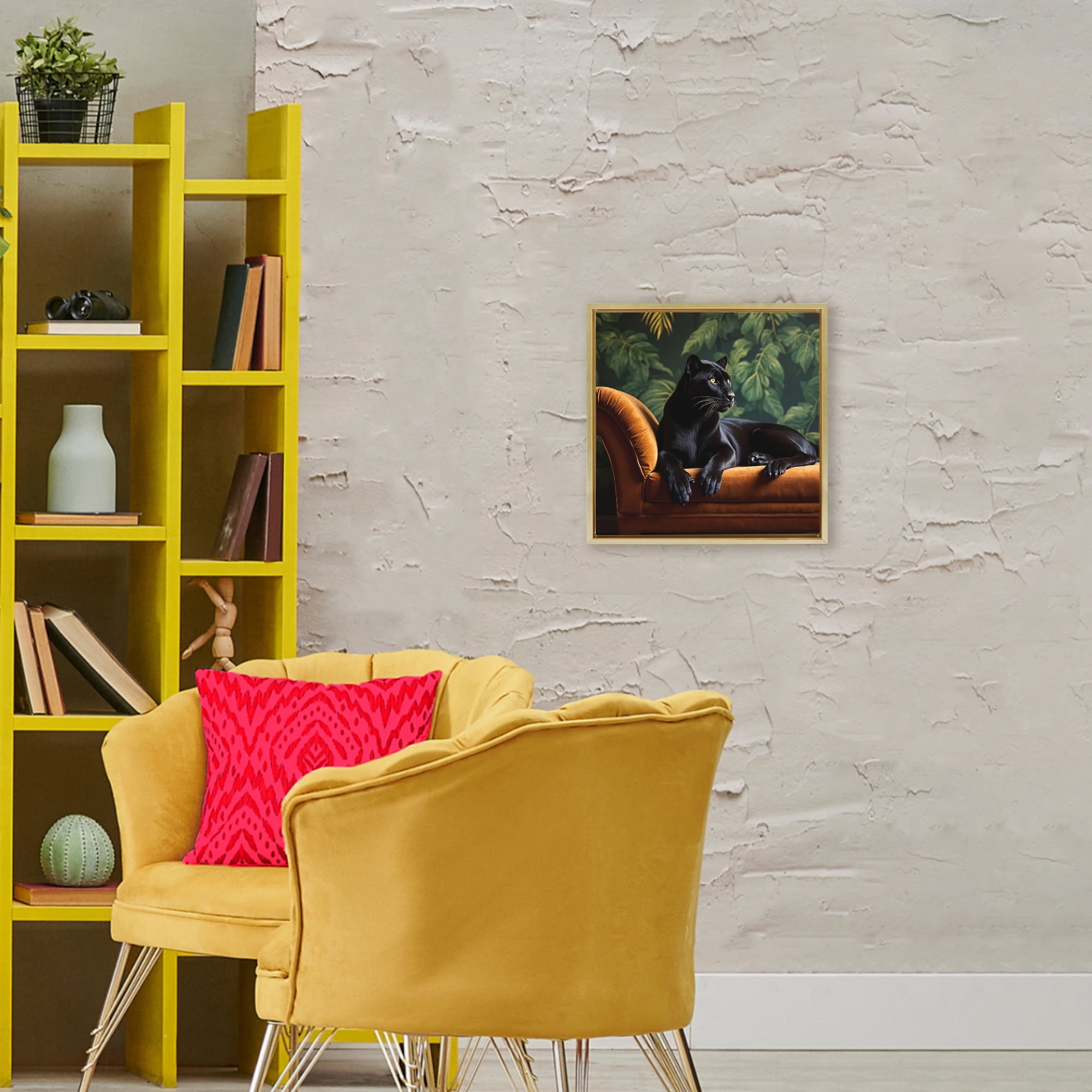 Majestic Panther on Chaise Gold Framed Floater Canvas Wall Art, design by Lettered and Lined