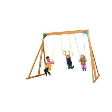 Trailside Cedar Swingset with Belt Swings and Trapeze Bar, All Wood, Hardware, and Assembly Instructions Included