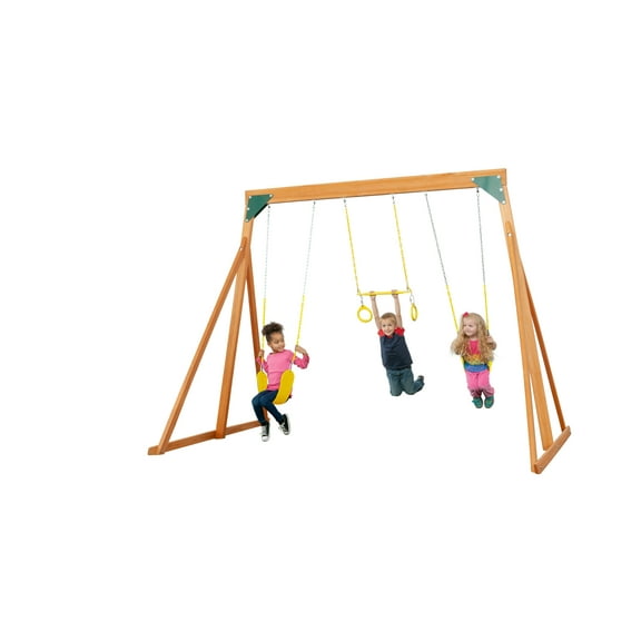 Trailside Cedar Swingset with Belt Swings and Trapeze Bar, All Wood, Hardware, and Assembly Instructions Included