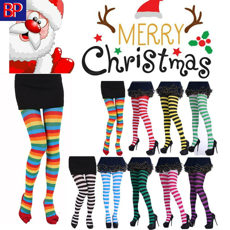 Women Girl Elf Christmas Bee Striped Colourful Pantyhose Tights Costume  Stockings 